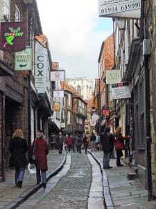 Shops in the historic area of York, England. (Fingalo Christian Bickel via Wikimedia Commons)