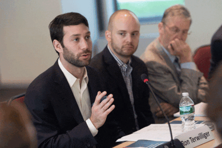At left, Ethan Vaisman, real estate economist with CoStar, speaking at a Washington, D.C., symposium jointly sponsored by the ULI Terwilliger Center for Housing and the National Association of Affordable Housing Lenders.