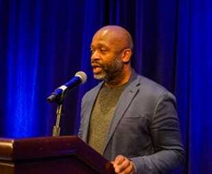 Theaster Gates, founder of the Rebuild Foundation and director of Arts and Public Life at the University of Chicago, speaking at the ULI Housing Opportunity Conference in Boston.
