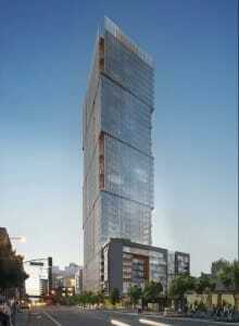 Designed by the local office of Skidmore Owings & Merrill and local firm Fougeron Architecture, the multifamily complex at Block 9 combines 109 units of below-market-rate family units with 436 market-rate units. (steelblue for SOM/courtesy of Essex Property Trust)