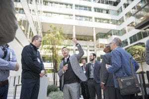 Brian Orr from Brandywine Realty Trust guides participants through 1900 Market during the tour, “A Tale of Two Trusts: Changing the West Market Dynamic” on Wednesday April 20, 2016 as part of the ULI Spring Meeting in Philadelphia, PA.