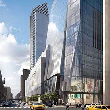 A rendering of 30 Hudson Yards with ground-level retail space, as it would be viewed from 33rd Street and 10th Avenue. (related-oxford)
