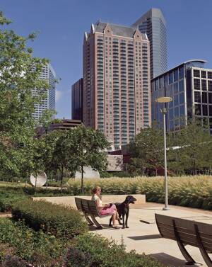 One Park Place, built along Discovery Green park, was  among the first new apartment buildings to be constructed downtown. (Finger Companies)