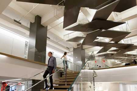 Structure Tone office design emphasized stairways to allow for more walking, in addition to a flow of air and light.