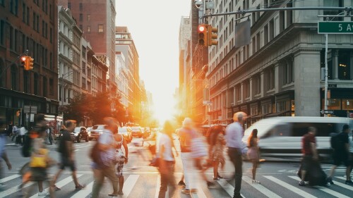 Busy,Intersection,Is,Crowded,With,People,And,Traffic,On,23rd