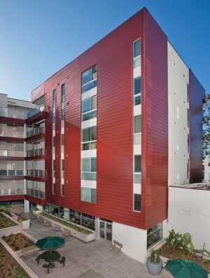 An enclosed courtyard affords additional space for outdoor meals and visiting. (Jim Doyle of Applied Photography)