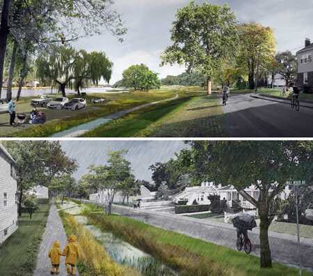 The Interboro Team proposed a $125 million system of dikes, marshes, and water-diverting sluices between streams and rivers to bolster the environment’s ability to contain and redirect water along the southern shore of Long Island’s Nassau County. (rebuilding by design)