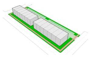 From a zoning perspective, Miami’s form-based code, Miami 21, somewhat helps facilitate this type of dense urban infill. Because rear access is provided via a private alley, replatting of the land down to 18-foot-wide (5.5 m) parcels and 1,800-square-foot (176 sq m) lots is permissible. However, following current zoning definitions strictly, each building would need to be classified as a two-unit multifamily building. (Mark Schrieber)