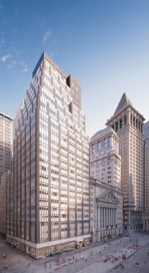 Office to residential: In 2018, CetraRuddy converted 20 Broad, formerly a 30-story office building near the New York Stock Exchange, into 533 multifamily rental units. (CentraRuddy Architecture)