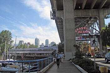 The main pedestrian entrance to the island, located under the Granville Bridge.   (DIALOG)