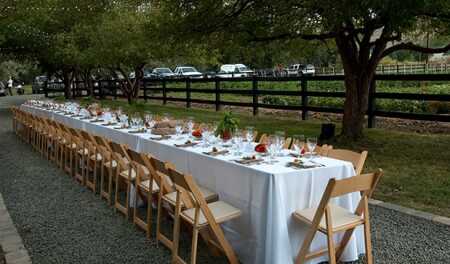 This al fresco setting at Table Mountain Farms in Colorado was for a formal farm dinner with fresh produce from AgriNETx in Golden, Colorado. “Our tomatoes are only 40 minutes old when we take them to restaurants,” says Quint Redmond, CEO of AgriNETx, of the produce he sends from farms to restaurants in Colorado. (Sarah Hinckley)