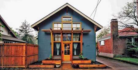 A young couple without children, James Michelinie and Kyra Routon bought a house on an alley corner lot in Portland’s Alberta neighborhood, built a 650-square-foot (60 sq m) PAD for $90,000 plus sweat equity in the form of a design by Routon’s architect father. When the PAD was completed, sweat equity turned real with an appraisal increase of $150,000 that enabled the couple to refinance, with payment of debt service assisted by rent from the larger primary house. (James Michelinie-Kyra Routon)