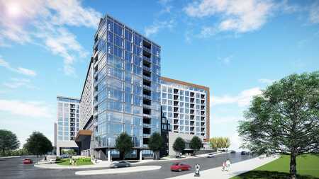 ©Cline Design Associates PA. Kane Realty’s Peace Street mixed-use project in downtown Raleigh includes 434 multifamily units and 61,000 square feet (5,700 sq m) of retail space. Designed by Cline Design, it is scheduled for completion in 2019.
