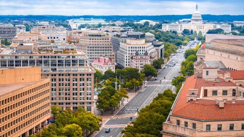Washington,Dc.,Aerial,Panoramic,View,Of,Pennsylvania,Avenue,Landmarks,And