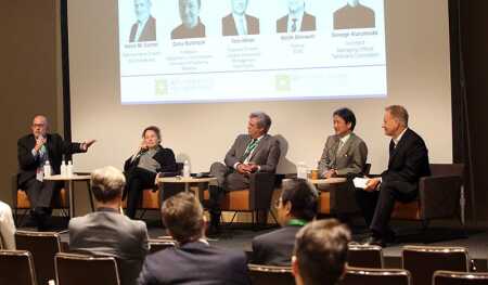 Moderator Kevin M. Carroll, Representative Director, EA International LLC., and panelists (left to right) Professor Dana Buntrock, Department of Architecture, University of California, Berkeley., Keith Boswell, Partner, SOM, George Kurumado, Architect, Managing Officer, Takenaka Corporation and Tom Miller, Regional Director, LaSalle Investment Management, Asia Pacific., during the concurrent session “Energy Use and Building Performance in Asia – Getting the Most out of your Professionals” at the ULI Asia Pacific Summit, in Tokyo, Japan., on Wednesday, June 3, 2015.
