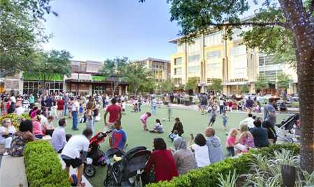 Artificial turf was installed at the plaza at CityCentre to better withstand heavy foot traffic. (citycentre)