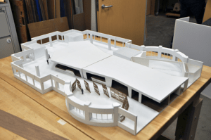 As the costs for 3-D plotters and equipment have dropped, these tools are being more frequently used by firms such as ZGF Architects. ZGF uses 3-D model fabrication, including for this model of the 25,000-square-foot (2,300 sq m) headquarters for Human Longevity in La Jolla, California. Significant sculptural elements in the design made it an excellent candidate for 3-D modeling. Human Longevity is a genomics and cell therapy–based diagnostic and therapeutic company. (© ZGF Architects LLP)