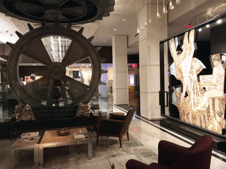 The Joule’s main lobby features restored mosaics saved from one demolished historic building, as well as museum-quality art. (Photo by Leslie Brauntein)