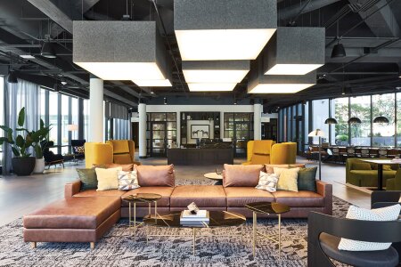Park + Ford in Alexandria, Virginia, is a successful conversion of a drab, obsolescent 1980s-vintage class B office complex known as Park Center. Today, it comprises 435 units, measuring from 580 to 1,238 square feet (54 to 115 sq m). (Kip Dawkins Photography)