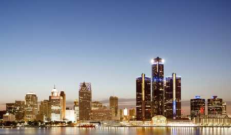 Detroit, Michigan skyline at twilight