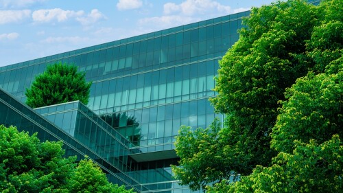Eco-friendly,Building,In,The,Modern,City.,Sustainable,Glass,Office,Building