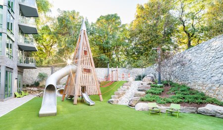 Mixed use redevelopment: A private playground is one of the development's amenities.