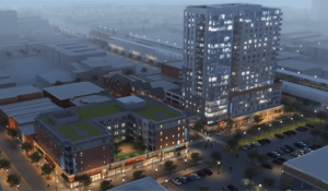 Elevate Oak Park, a multi-building transit-oriented development in the Chicago suburb of Oak Park by Lennar Multifamily Communities and Chicago-based Clark Street Real Estate, will house 271 residential units and a 22,000-square-foot (2,000 sq m) Target store. The project is scheduled for completion this summer. (CLARK STREET REAL ESTATE AND LMC, A LENNAR COMPANY)