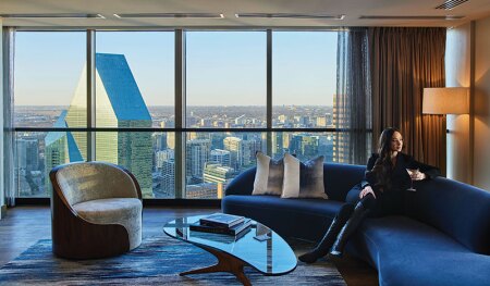 Office to residential: Todd Interests converted the 52-story First National Bank Tower, a landmark designed by renowned Dallas architects George Dahl and Thomas E. Stanley that was the tallest office building west of the Mississippi River when it opened in 1964. In 2020, it reopened as the National, a mixed-use project with 324 luxury apartments plus office space, retail uses, and a hotel. (Courtesy of Todd Interests & Gustav Schmiege Photography)