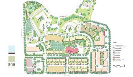 Denver-based codevelopers Perry Rose and Urban Ventures are constructing Aria Denver, a 17.5-acre (7 ha) intergenerational infill community in north Denver oriented toward active and healthy living, with a housing mix that includes townhouses, multifamily apartments, condominiums, and cohousing. (Wenk Associates)