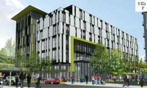 At buildout, MacArthur Station, a mixed-use, mixed-income development at the West Oakland BART station, will include 516 market-rate housing units, 105 affordable units, and 43,500 square feet (4,000 sq m) of neighborhood retail service firms. (©Bridge Housing)