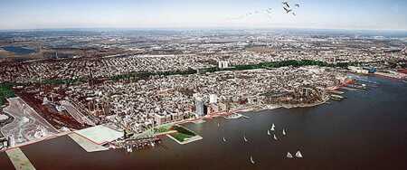 OMA’s design for New Jersey’s Hudson River shoreline is designed to protect the cities of Jersey City, Hoboken, and Weehawken. (rebuilding by design)
