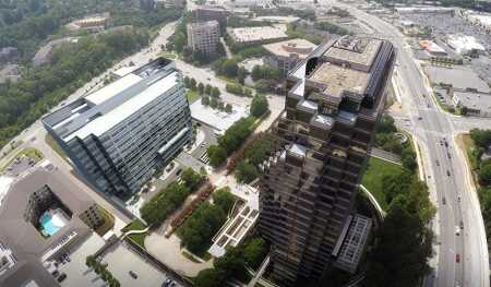 ©Cooper Carry. Atlanta-based architecture firm Cooper Carry designed Riverwood 200, a 320,000-square-foot (30,000 sq m) multitenant office building in the Cumberland/Vinings neighborhood of Atlanta for Highwoods Properties and Seven Oaks Company, a private real estate firm based in the city. The building opened in the first quarter of 2017.