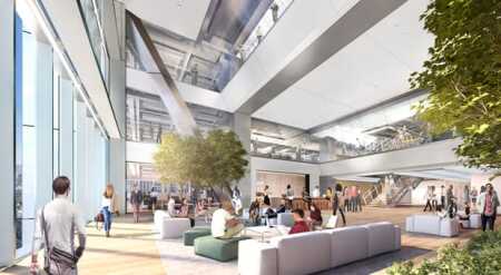 Thirteen “sky garden” atriums, each three stories in height, will provide places where employees working on different floors can interact. (Foster + Partners Courtesy of Comcast Corporation and Liberty Property Trust)