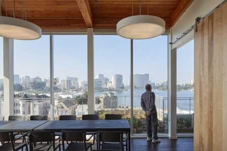 A view of Lake Merritt from the rooftop community room. ( Bruce Damonte/David Baker Architects)