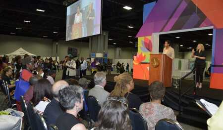 Mayor Muriel Bowser of Washington, D.C., speaking at an event which resources and information for all current and potential renters and homeowners.