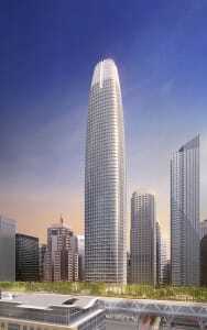 Mission Square, a new public plaza, will occupy a site adjacent to Salesforce Tower. That building’s fifth floor will connect to the Transbay Transit Center’s rooftop park. (Pelli Clarke Pelli Architects)