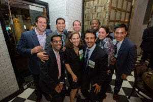 ULI NEXT Leadership Initiative reception at The Chester, in New York City during the Fall Meeting on Tuesday, October 21, 2014.  Top row: Todd Kohli (second from left), Aaron Conley (third from left), Calvin Gladney (fourth from left) Bottom row: Lynn Carlton (second from left), Lev Gershman (third from left), Anthony Chang (fifth from left)