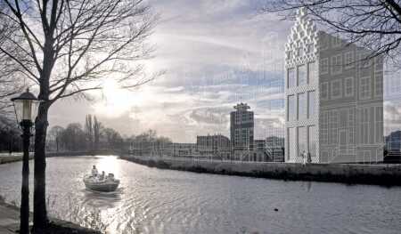 A rendering of the 3D Print Canal House in its location in Amsterdam North. (DUS architects)